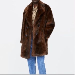Zara faux fur double breasted coat